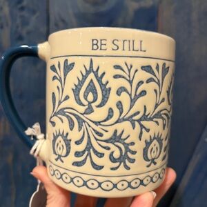 Home Essentials x Fiddle + Fern Cream Mug with Blue Floral Folk Art Design